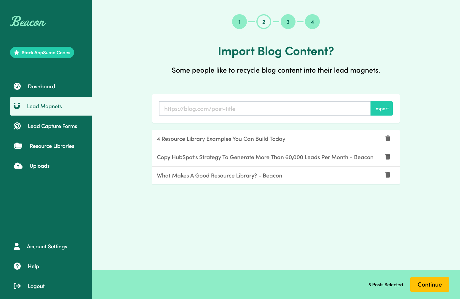 screenshot of the blog post import interface